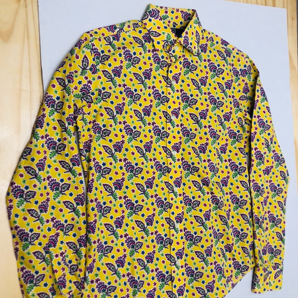 Polo Ralph Lauren Mens M 100%Cotton Vintage Shirt Paisley Yellow/Red Retro